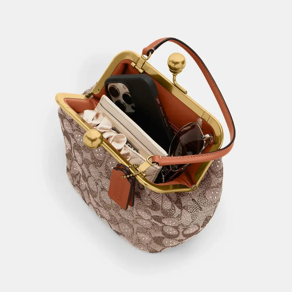 Coach Kisslock Frame Bag 16 In Crystal Signature Jacquard-NWOT - Picture 13 of 14